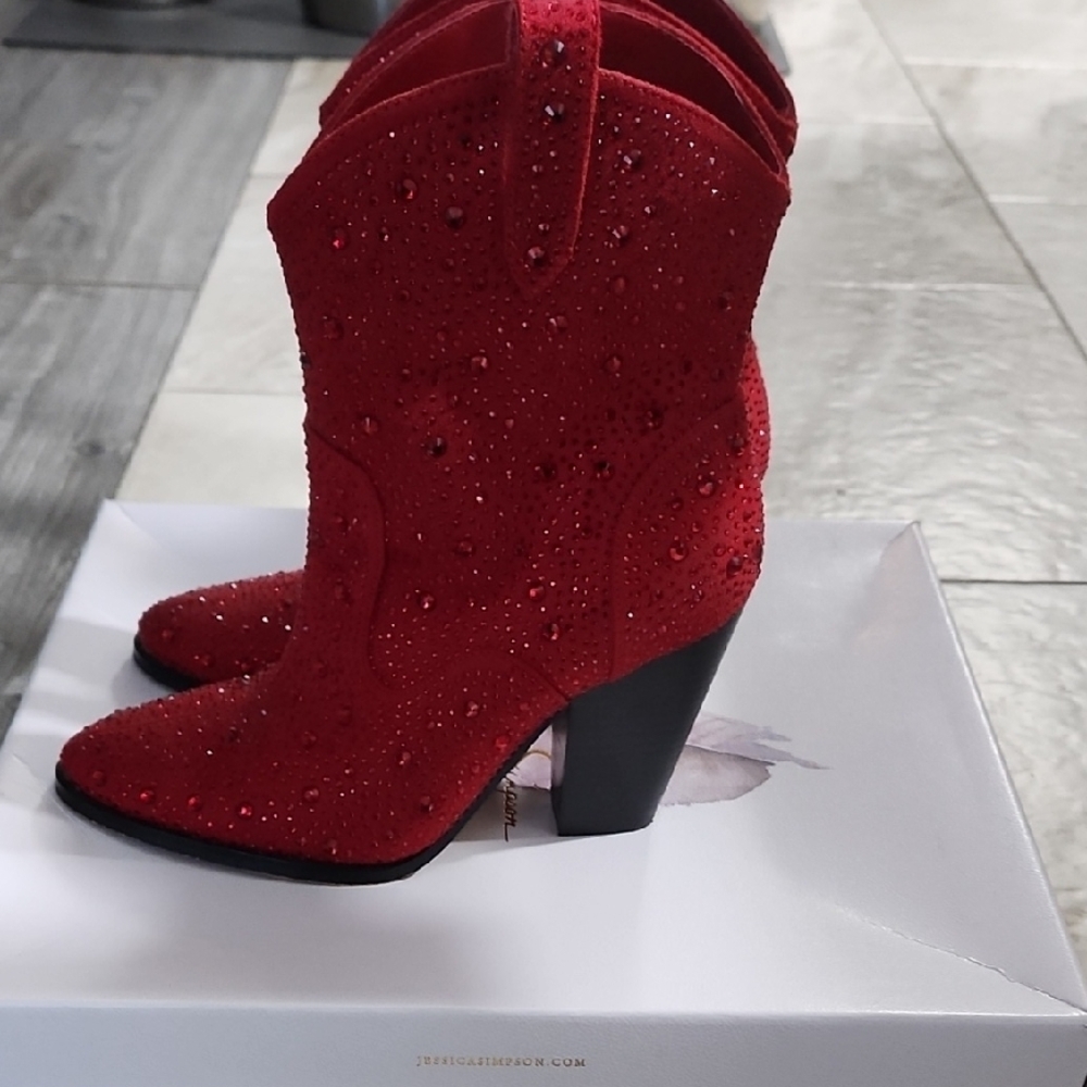Jessica Simpson Red Embellished Women's Boots Size 6.5 - Picture 2 of 8